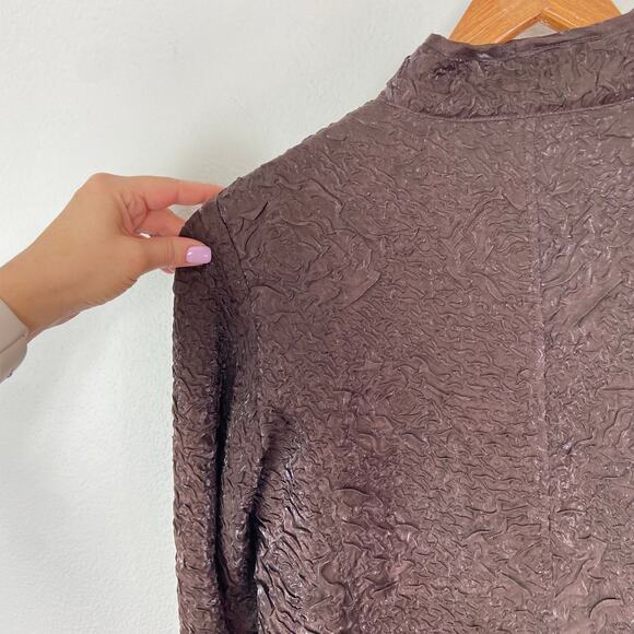 Victor Costa Evening Jacket Size 8 Chocolate Brown Crinkle Fabric Full Zip - Picture 10 of 11